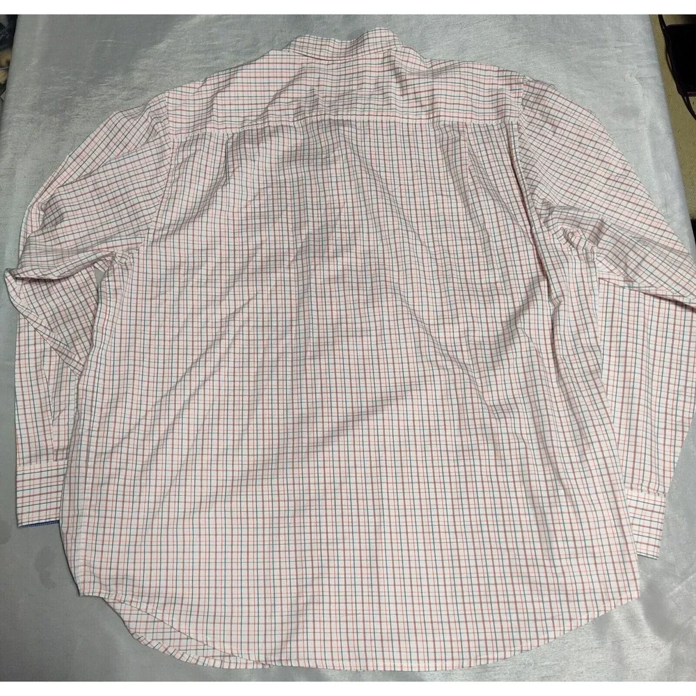 TOMMY BAHAMA ISLAND ZONE Men XL Teal‎ Orange Windowpane Pima Cotton Shirt EUC